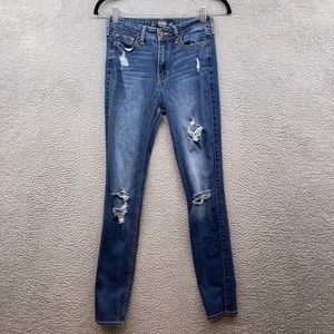 Hollister Womens Jeans Blue Denim Super Skinny High Rise Ripped Pockets Size 1